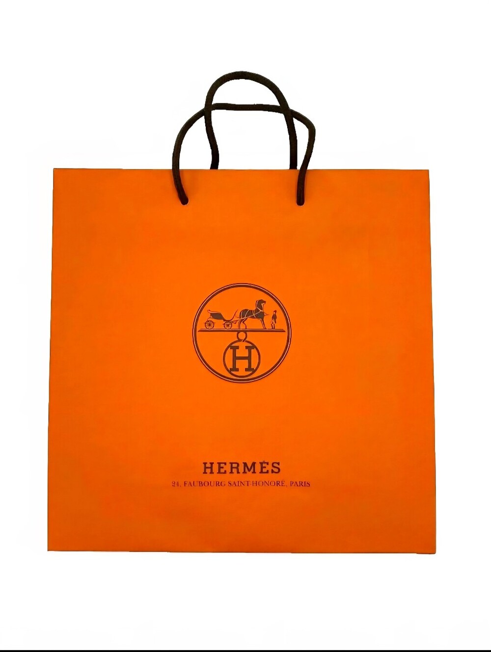 Hermes Paris Orange Shopping Gift Bag Tote 11.75 x 4” with some Hermes ribbons